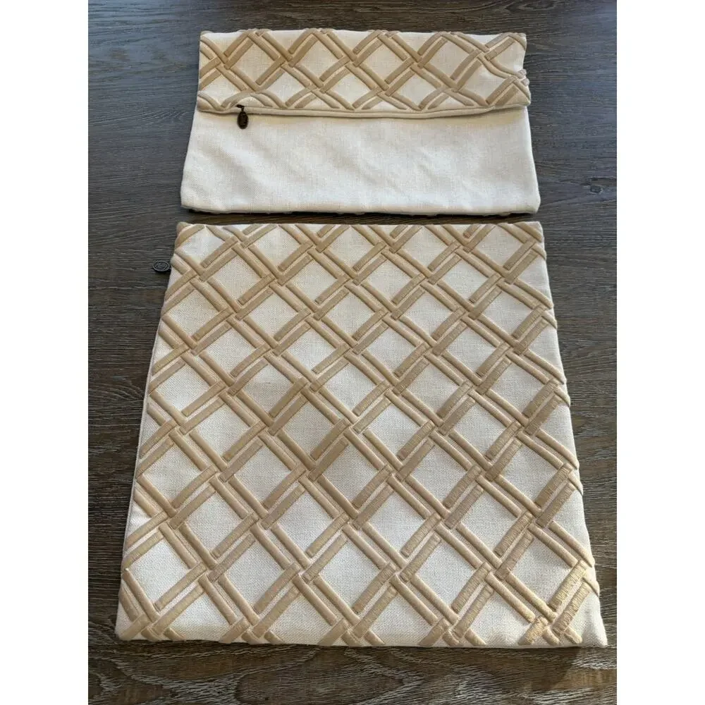 Pier 1 Pillow Cover Embroidered Raised LT Brown/Tan Lines